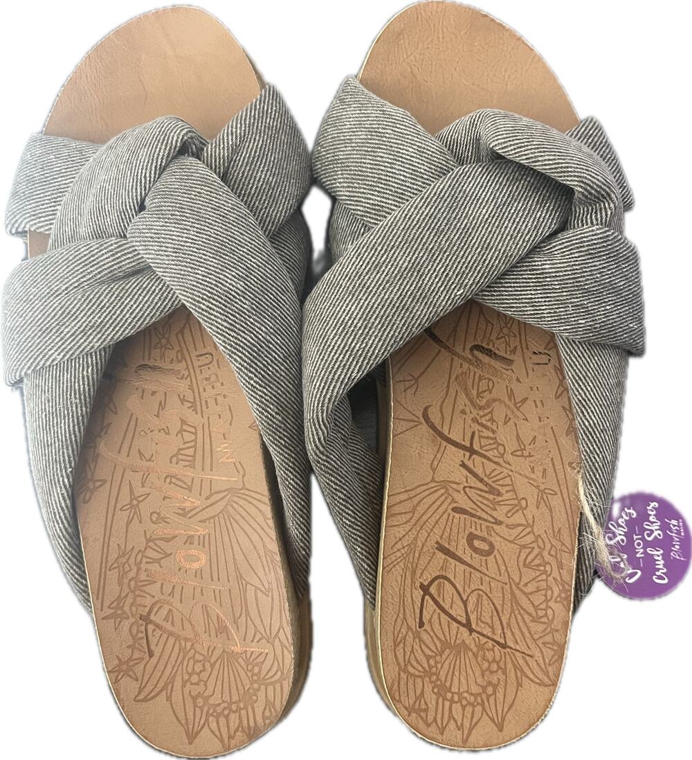 Blowfish Malibu vegan cork brown white striped fabric twist slides size 7 NWT